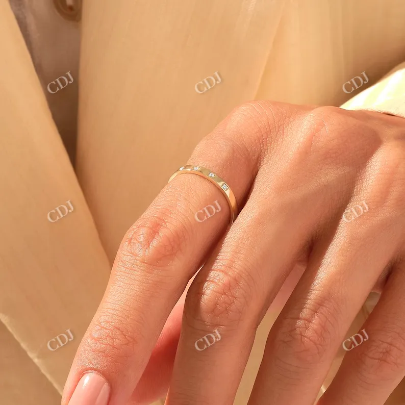 0.05CTW Round Five Stone Lab Grown Diamond Minimalist Wedding Band