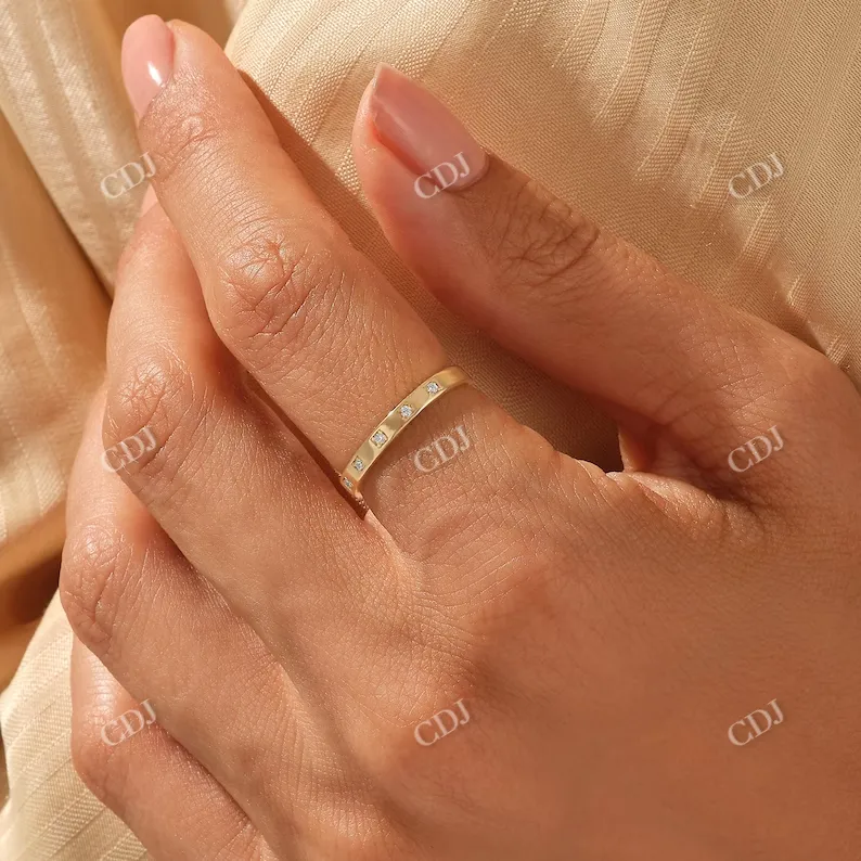 0.05CTW Round Five Stone Lab Grown Diamond Minimalist Wedding Band