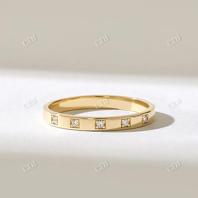 0.05CTW Round Five Stone Lab Grown Diamond Minimalist Wedding Band