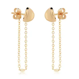 14k Disk with Chain Drop Earrings