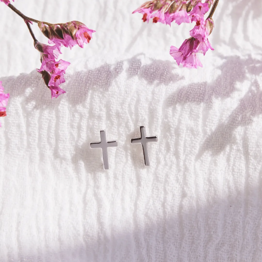 14k Gold Cross Stud Earrings