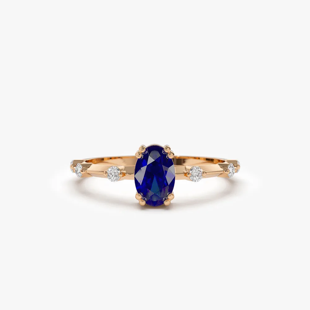 14k Gold Dainty Diamond Genuine Sapphire Ring