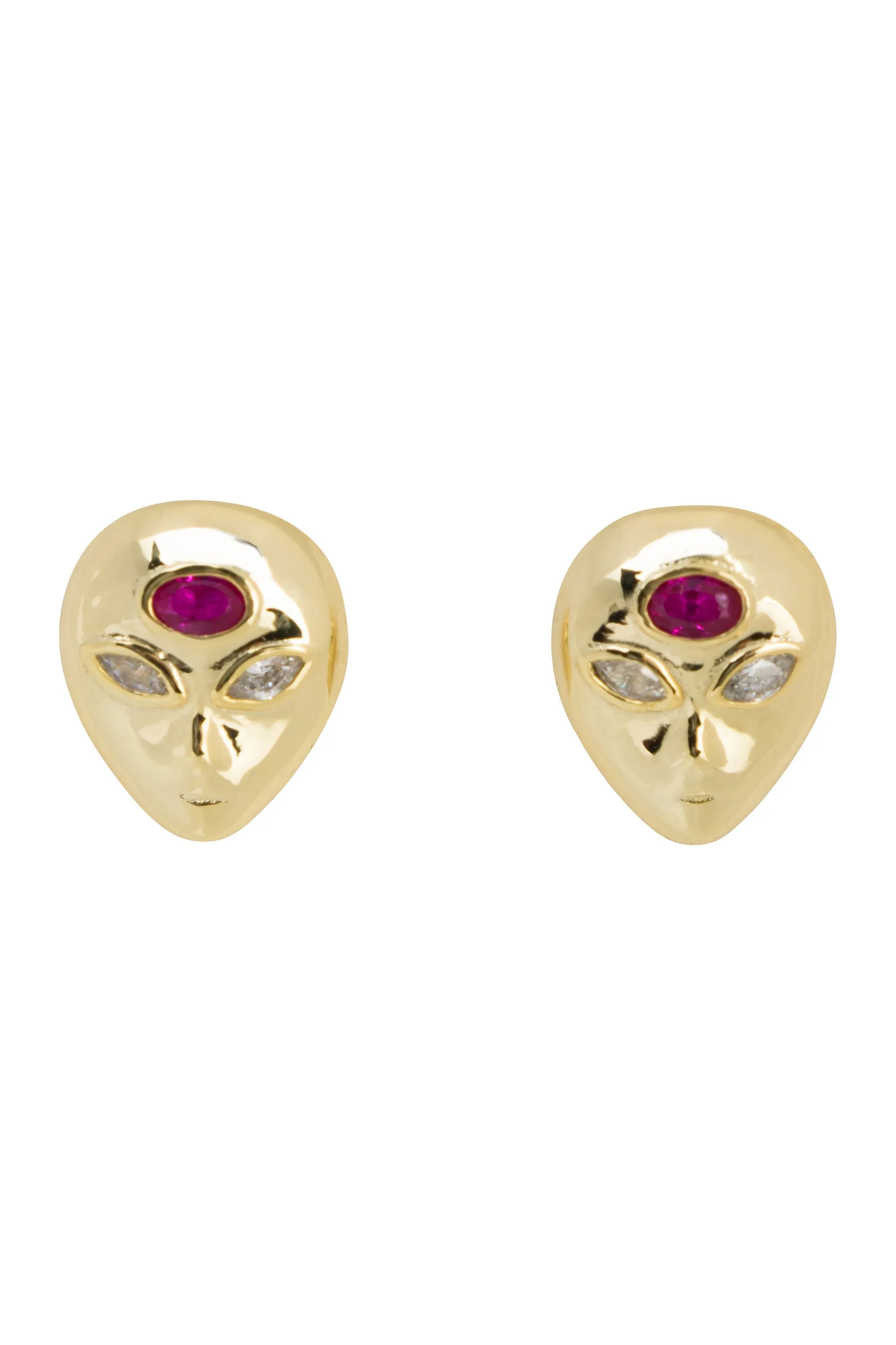 14K gold Filled Third Eye Alien Ruby Stud Earrings