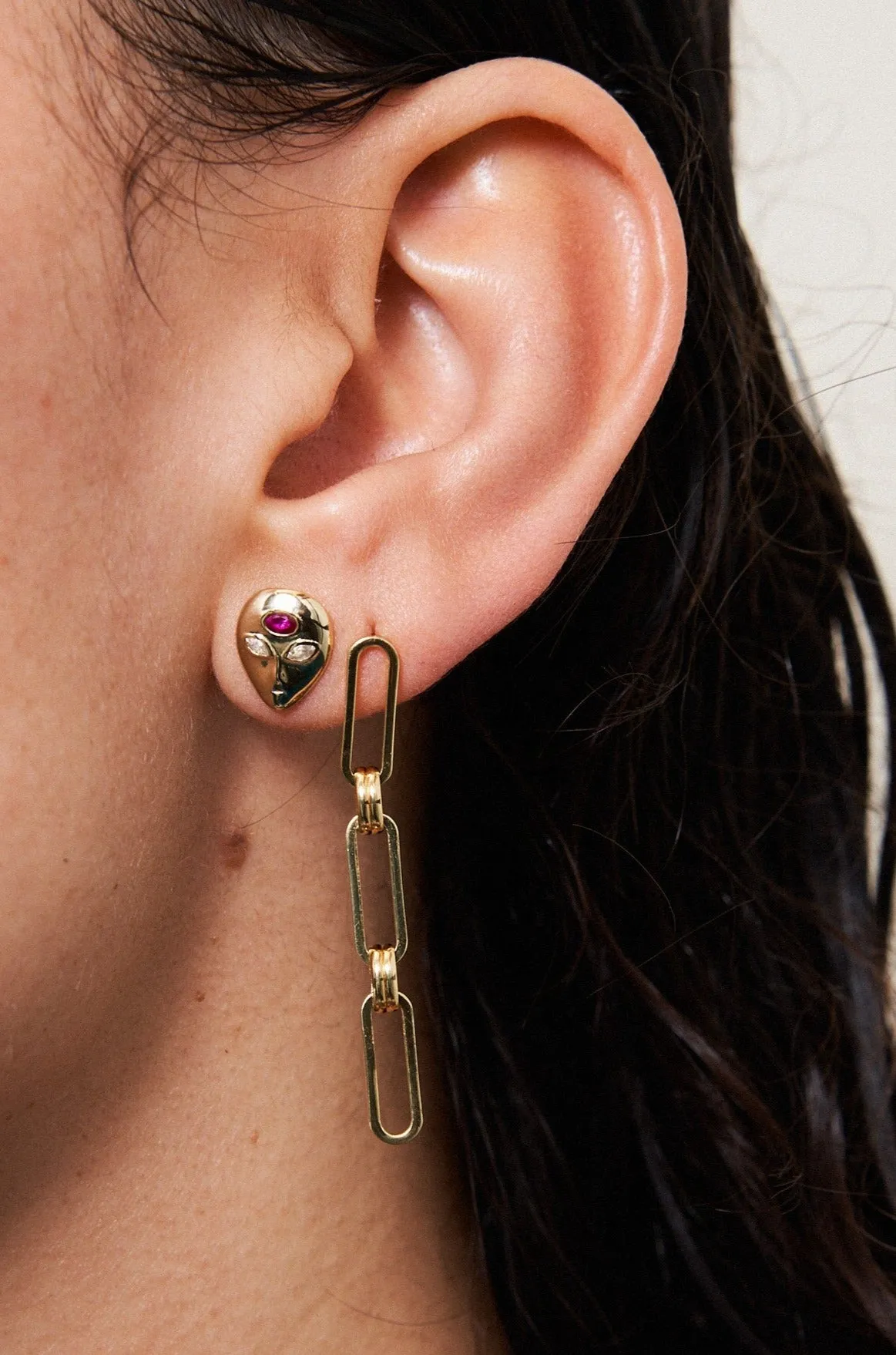 14K gold Filled Third Eye Alien Ruby Stud Earrings
