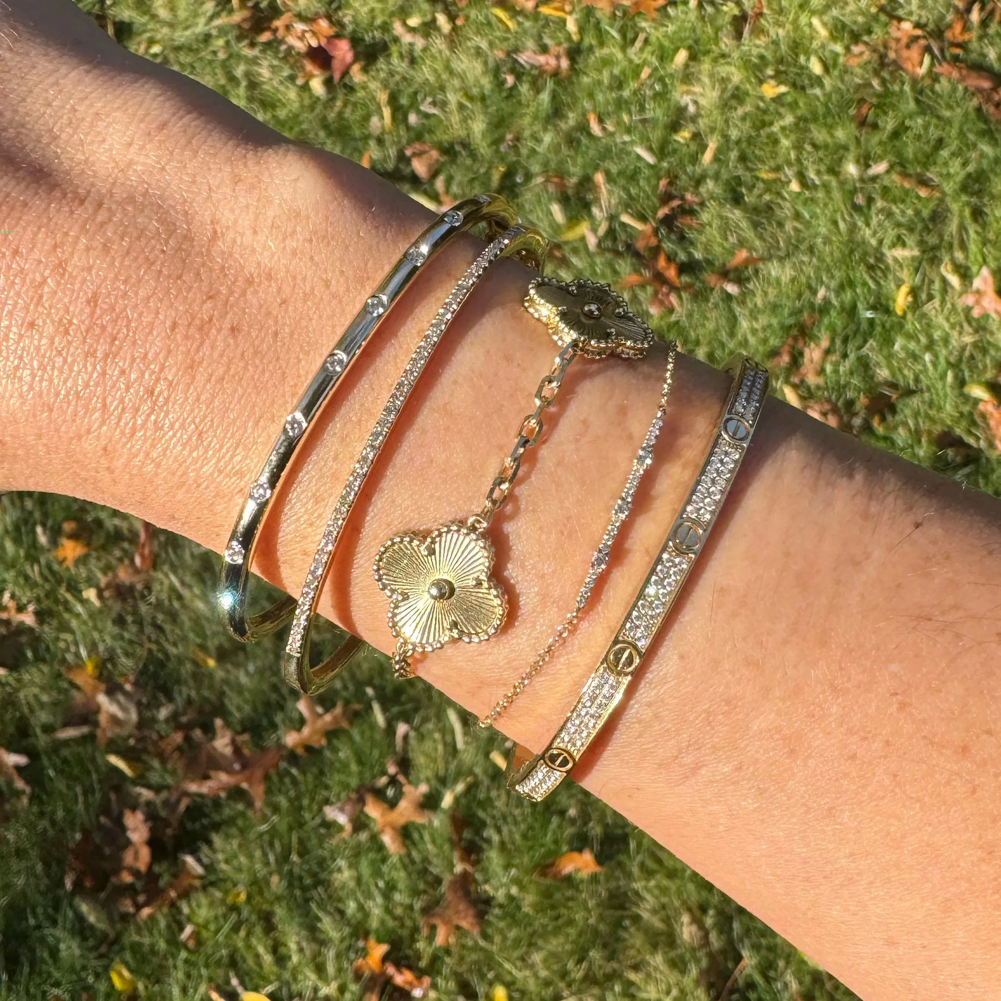 14K Gold Inlay Diamond Bangle