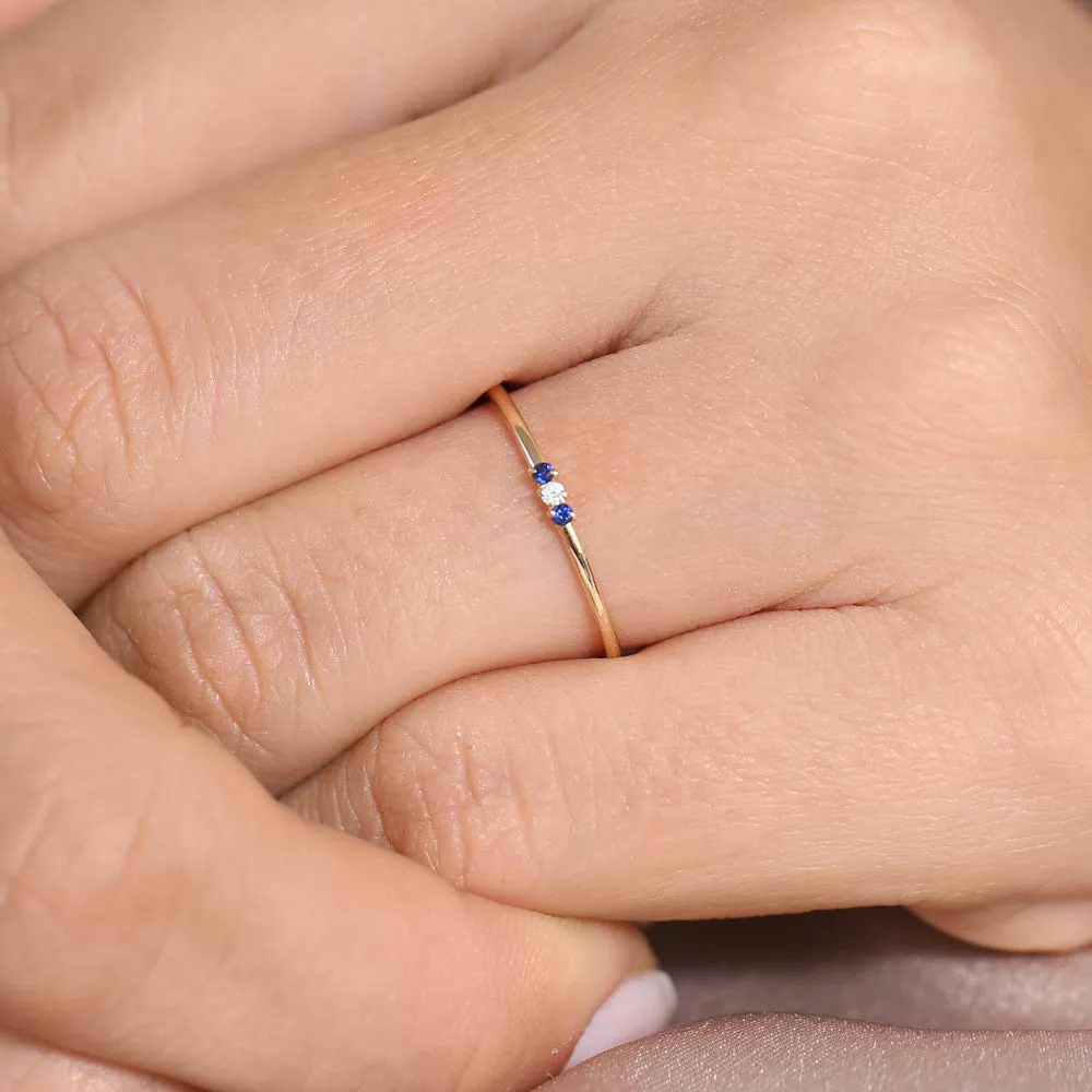 14K Gold Minimal Sapphire and Diamond Ring