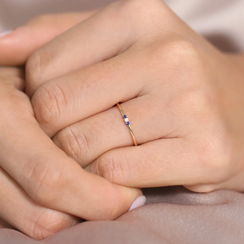 14K Gold Minimal Sapphire and Diamond Ring