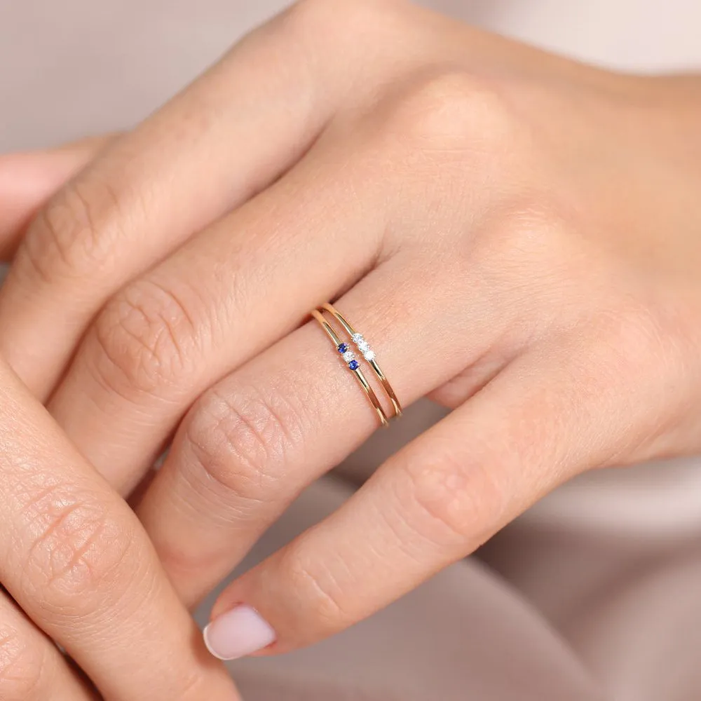 14K Gold Minimal Sapphire and Diamond Ring