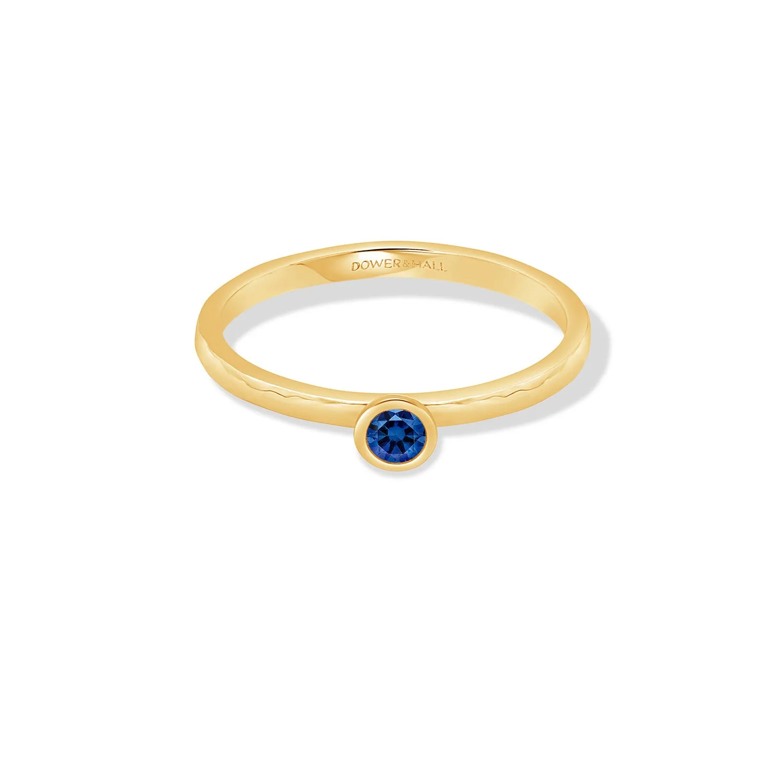 14k Hammered Narrative Ring with 3mm Blue Sapphire