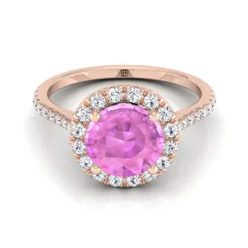 14K Rose Gold Pink Sapphire Pink Sapphire Halo Diamond Pave Engagement Ring -3/8ctw