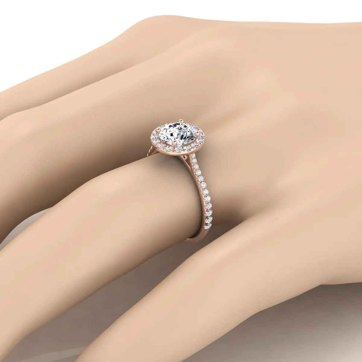 14K Rose Gold Pink Sapphire Pink Sapphire Halo Diamond Pave Engagement Ring -3/8ctw