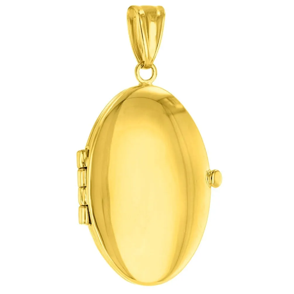 14K Solid Yellow Gold Oval Locket Charm Pendant Necklace