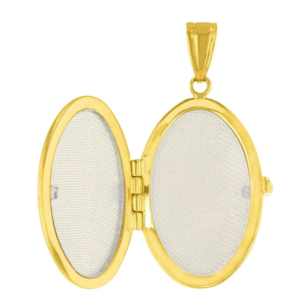 14K Solid Yellow Gold Oval Locket Charm Pendant Necklace
