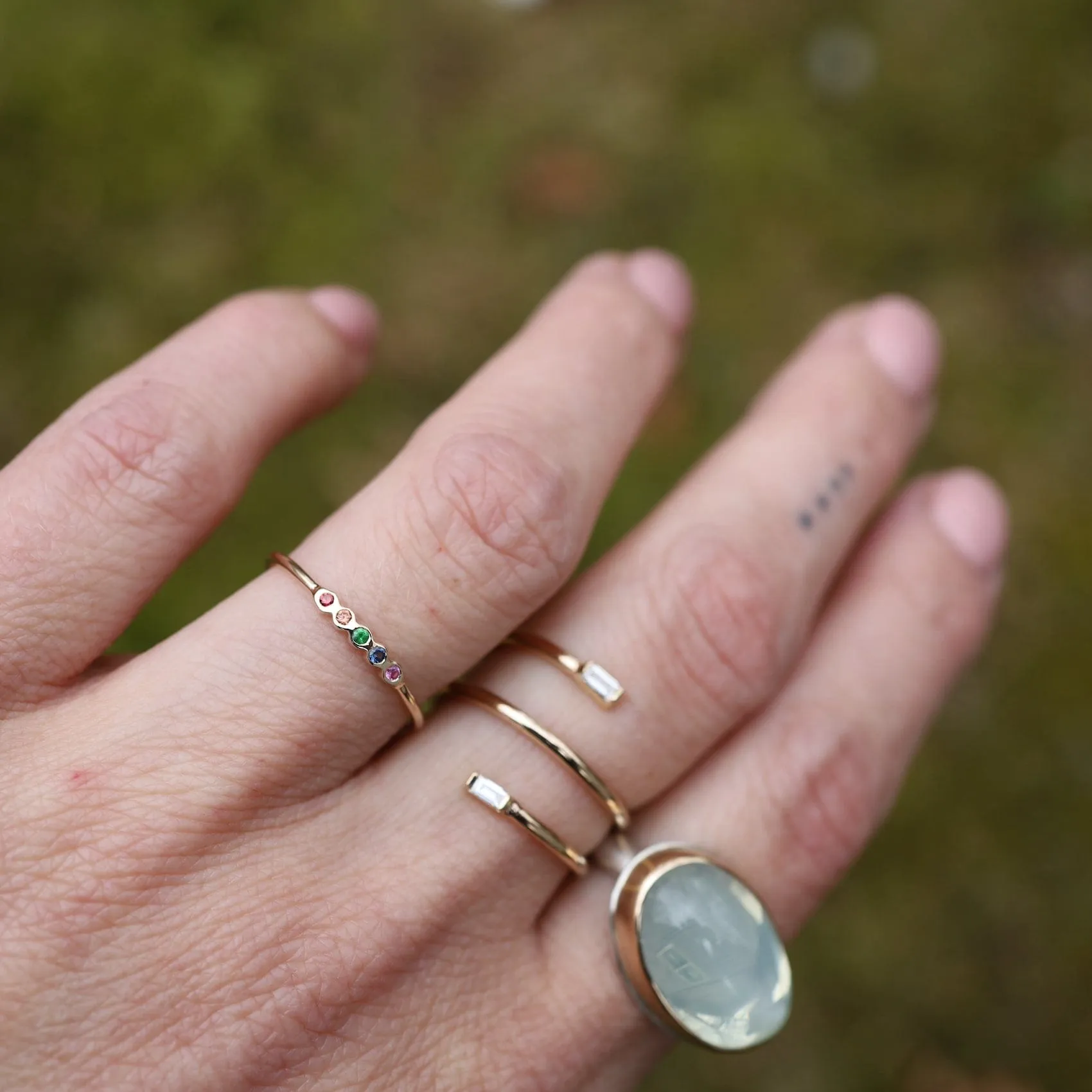 14k Tiny Bezel Set Rainbow Sapphire Ring