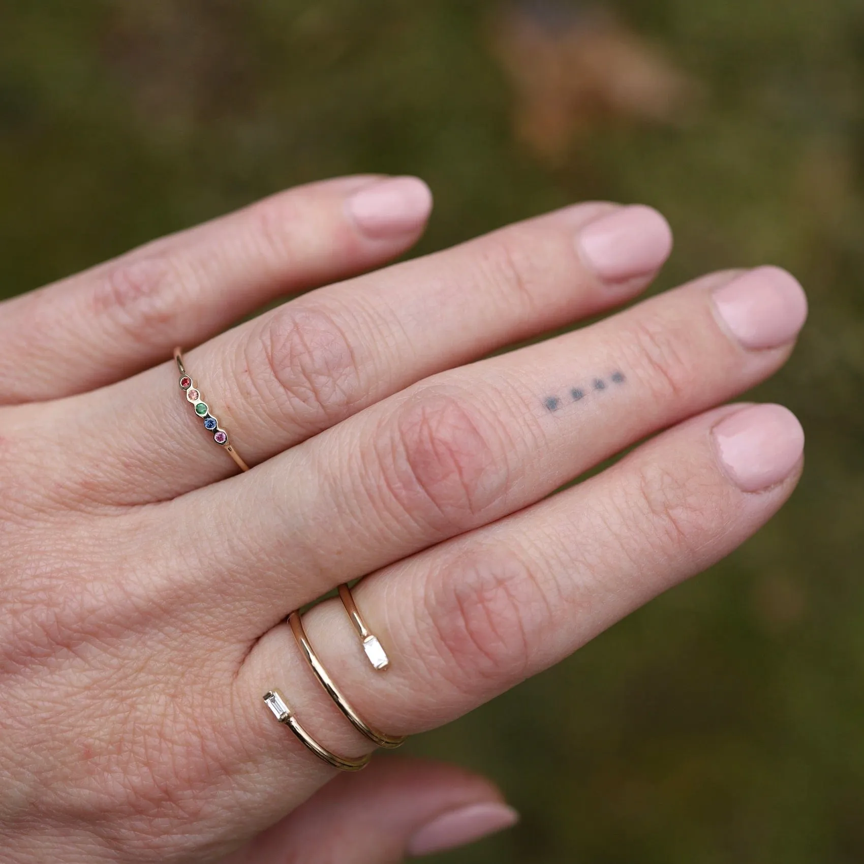 14k Tiny Bezel Set Rainbow Sapphire Ring