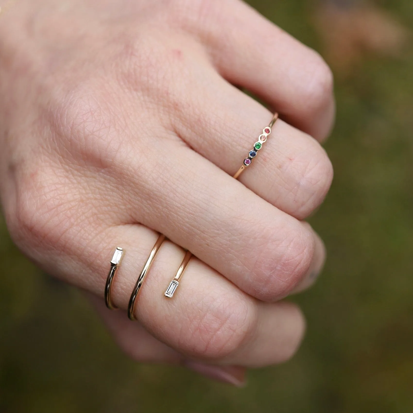 14k Tiny Bezel Set Rainbow Sapphire Ring