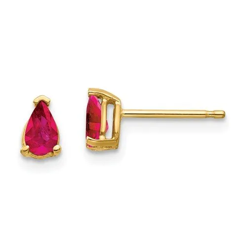14KT GOLD 0.60 CTW PEAR RUBY STUD EARRINGS