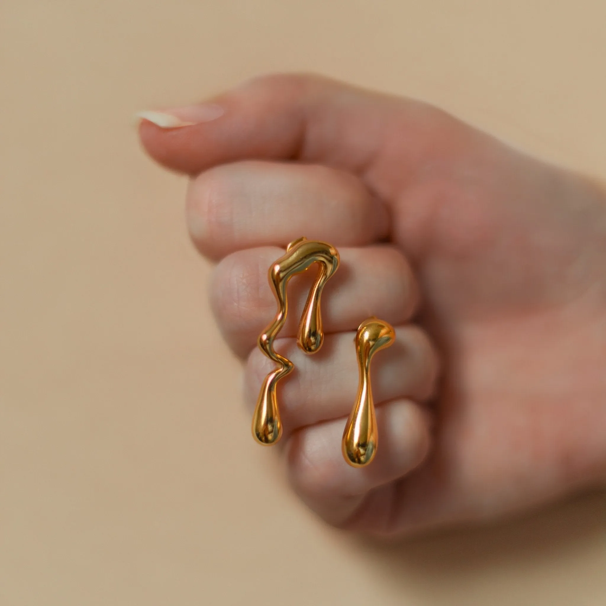 18K Gold Plated Stainless Steel Asymmetrical Drip Earrings
