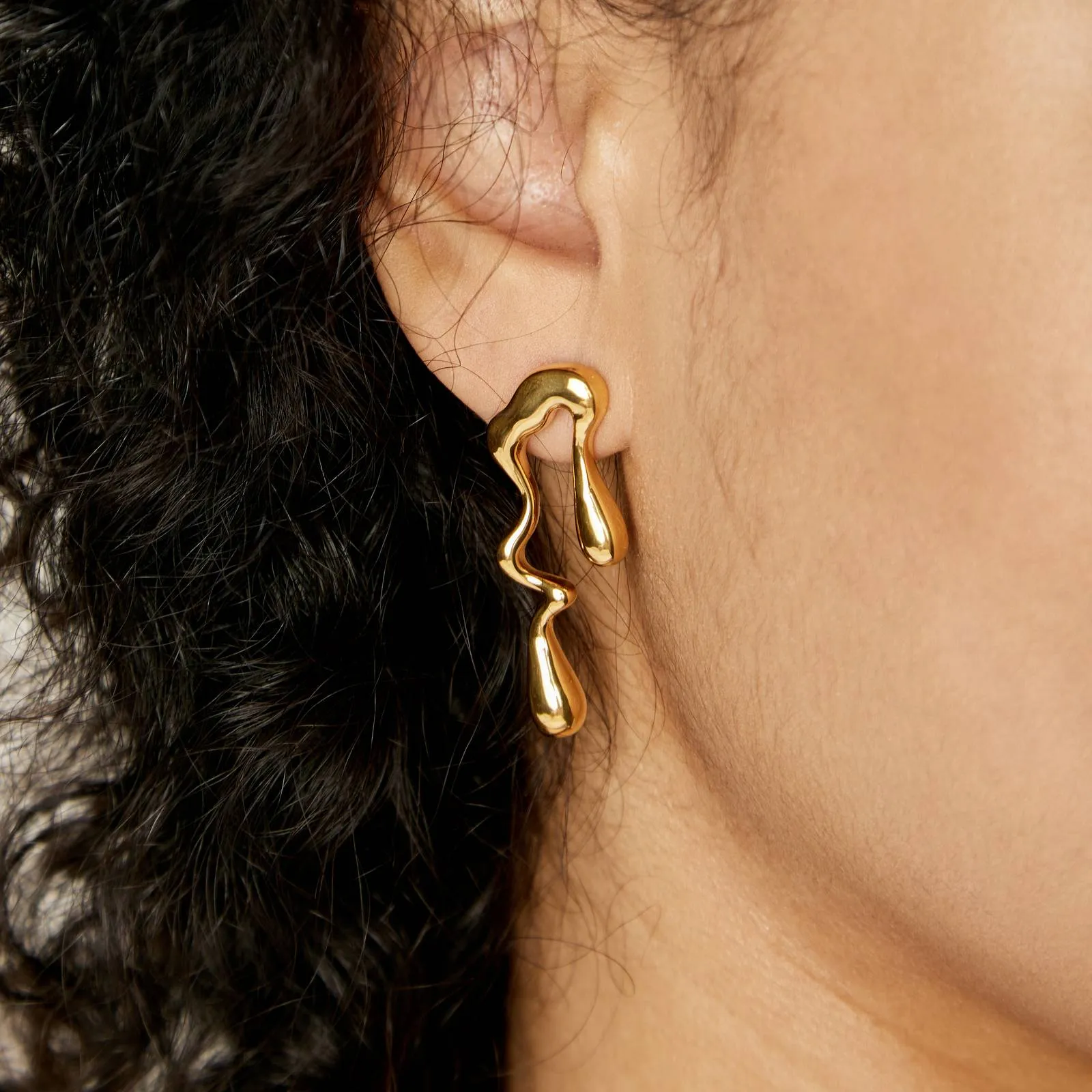 18K Gold Plated Stainless Steel Asymmetrical Drip Earrings
