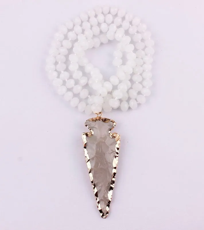 3 Colors Option Hot Selling Tribal Natural Amazonite Stones Beads Horn Statement Pendant Necklace for Women Bohemian Jewelry
