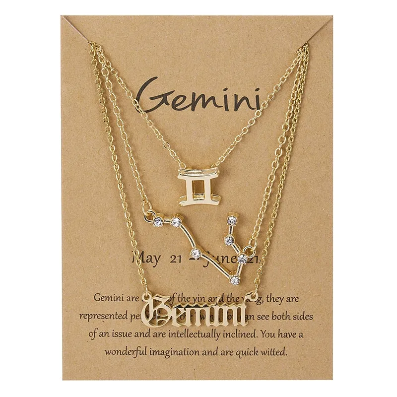 3Pcs/set 12 Zodiac Sign Necklace For Women 12 Constellation Pendant Chain Choker Birthday Jewelry With Cardboard Card