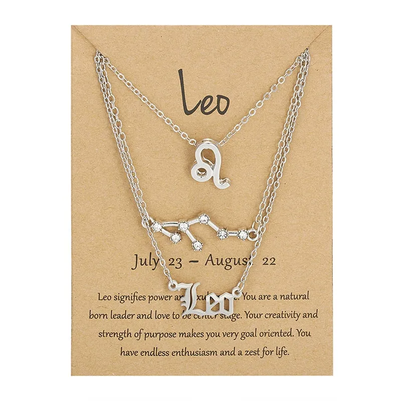 3Pcs/set 12 Zodiac Sign Necklace For Women 12 Constellation Pendant Chain Choker Birthday Jewelry With Cardboard Card