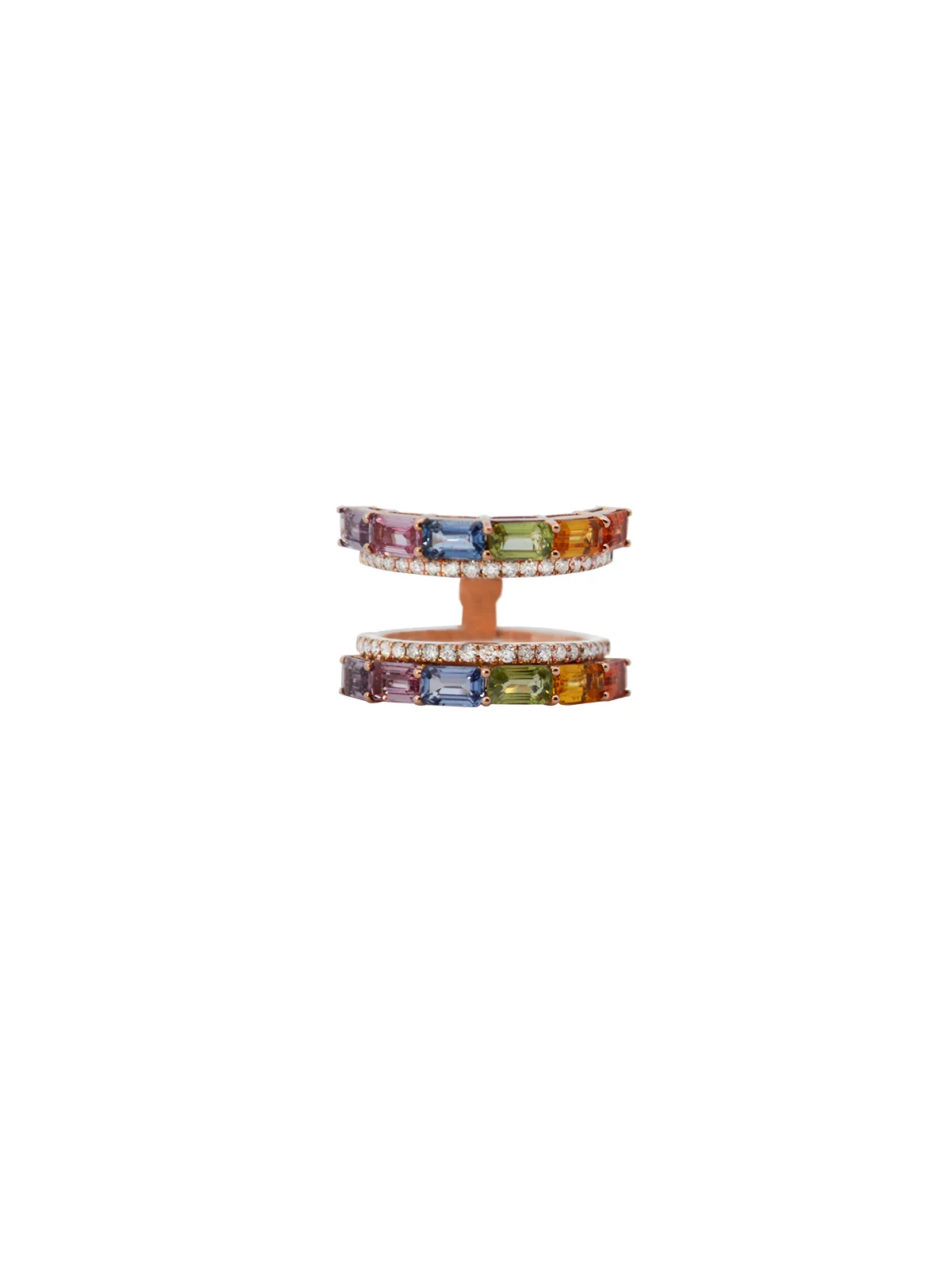 4.22ct Diamond Multi Color Sapphire 18K Gold Two Way Ring