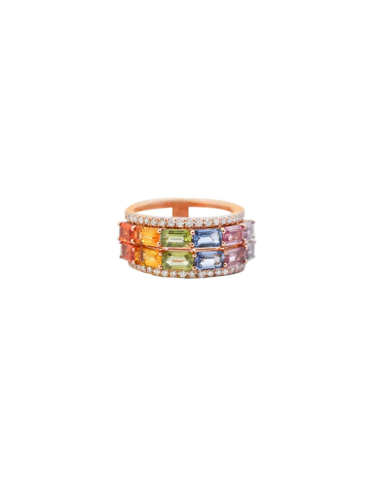 4.22ct Diamond Multi Color Sapphire 18K Gold Two Way Ring