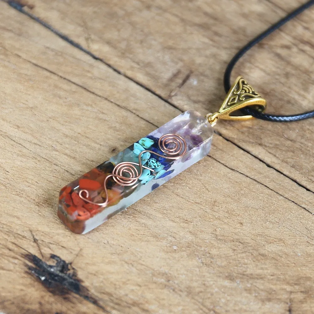 7 Chakra Energy Pendant Orgonite Necklace Rainbow Crystal Pendant Yoga Meditation Necklace Resin Jewelry For Women Men
