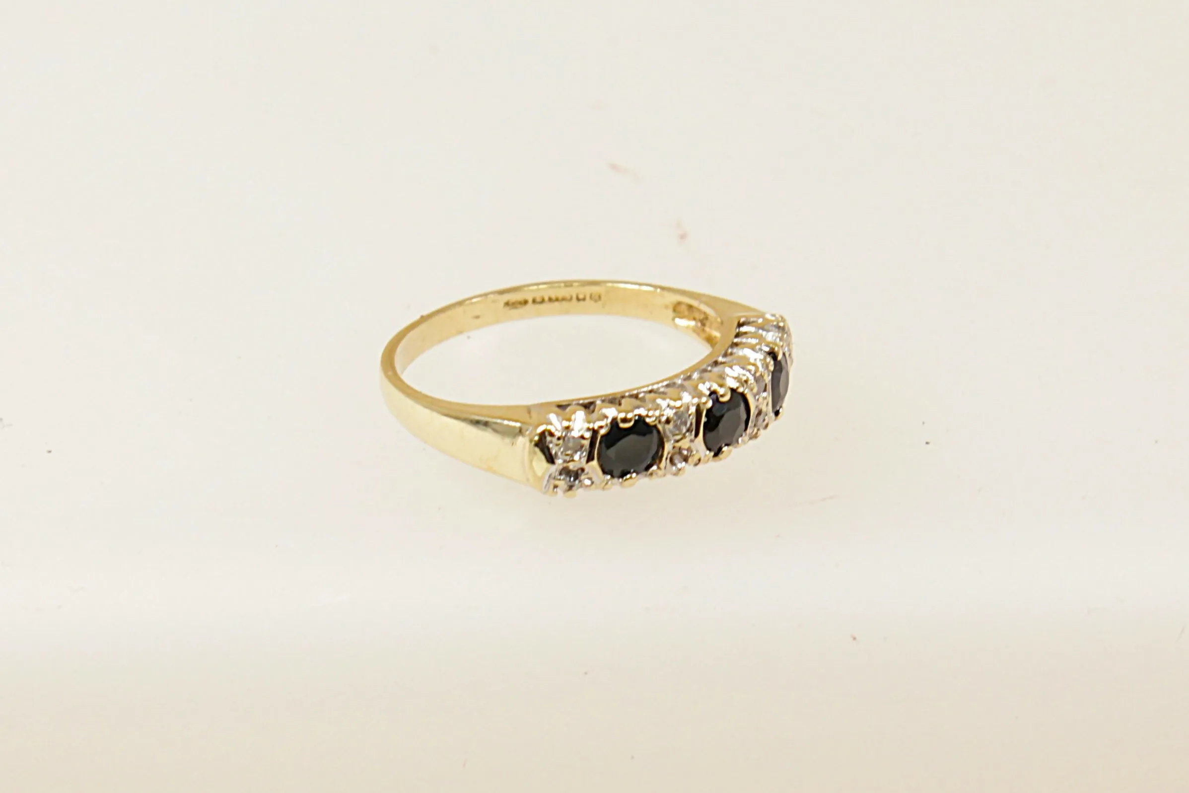 9ct Gold Sapphire and Diamond Trilogy Half Eternity Band Ring