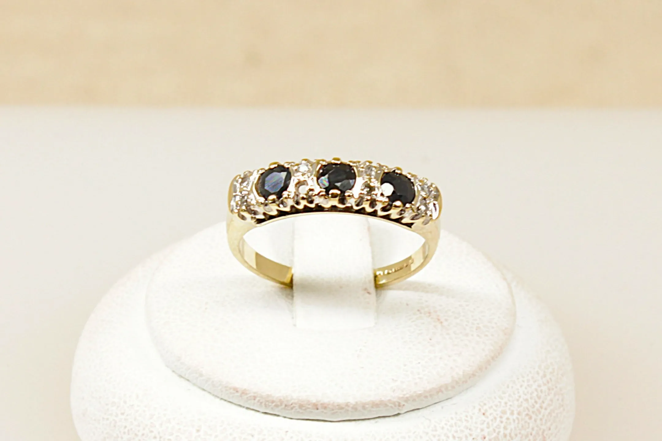 9ct Gold Sapphire and Diamond Trilogy Half Eternity Band Ring