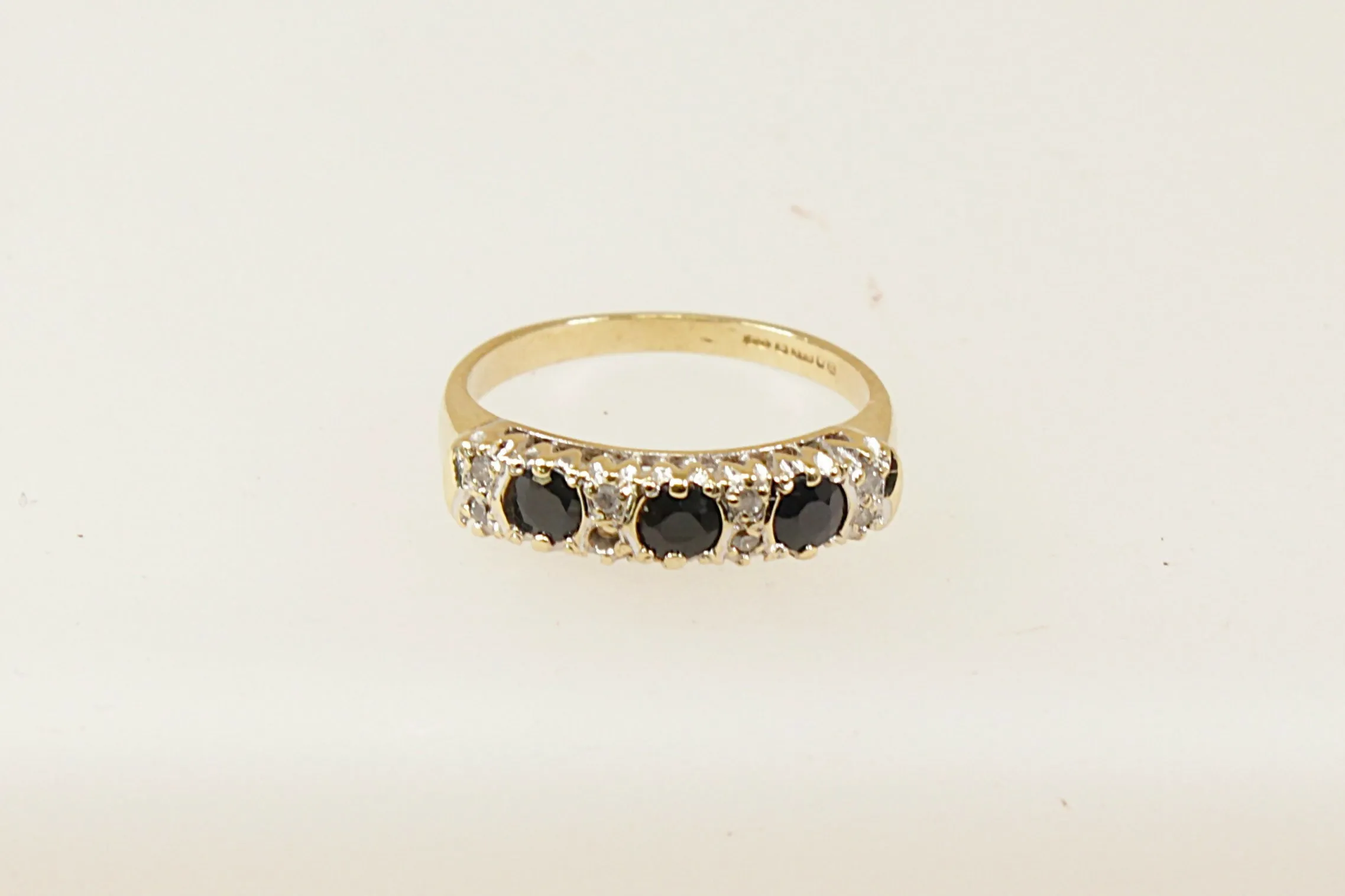 9ct Gold Sapphire and Diamond Trilogy Half Eternity Band Ring