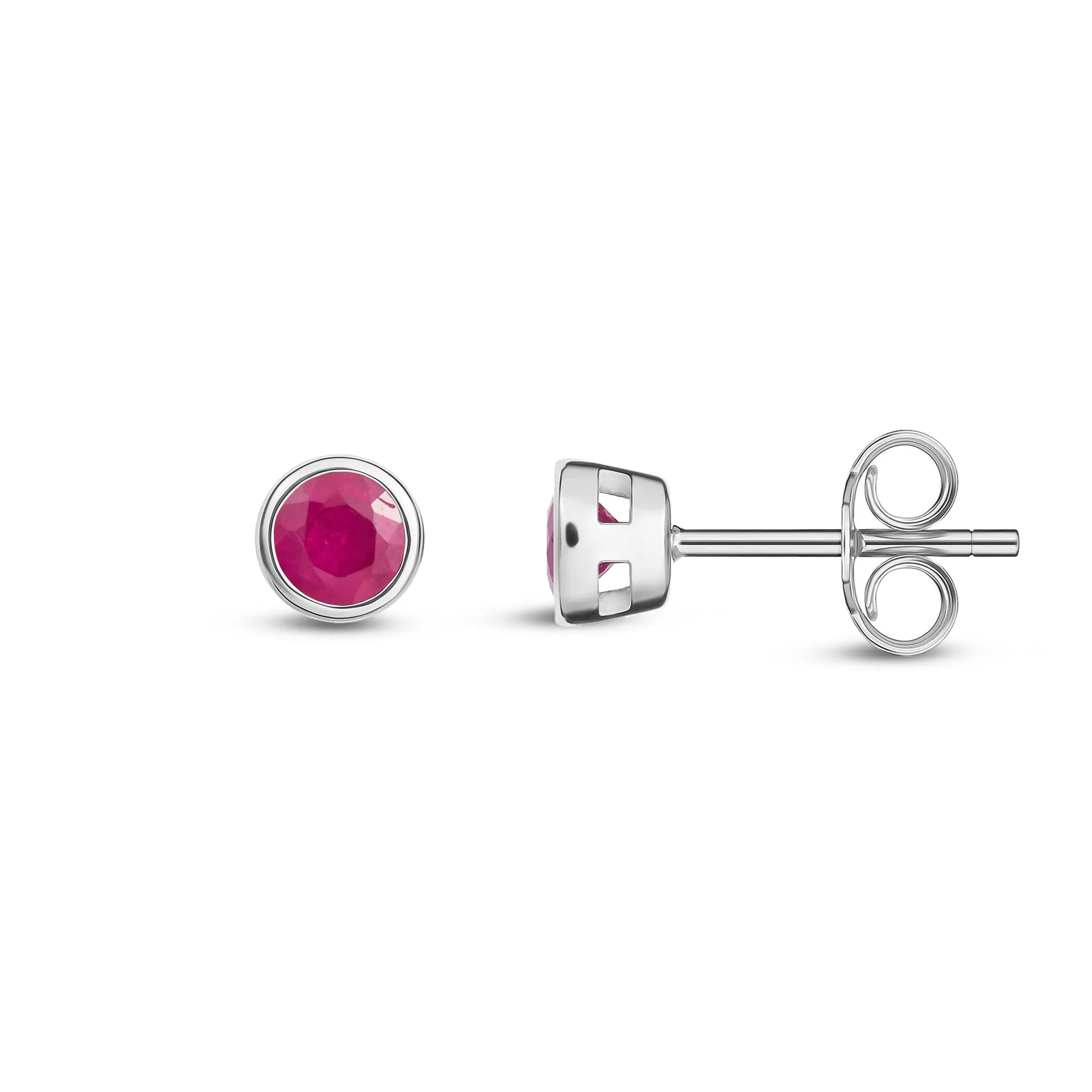 9ct White Gold 3mm Rubover Ruby Stud Earrings 0.28ct