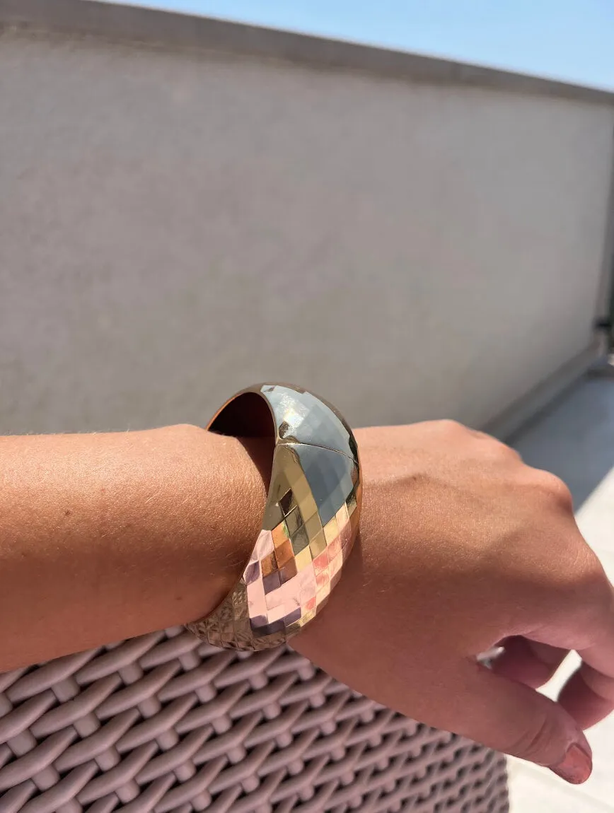Abstract Hinged Contemporary Bracelet In Gold-Tone