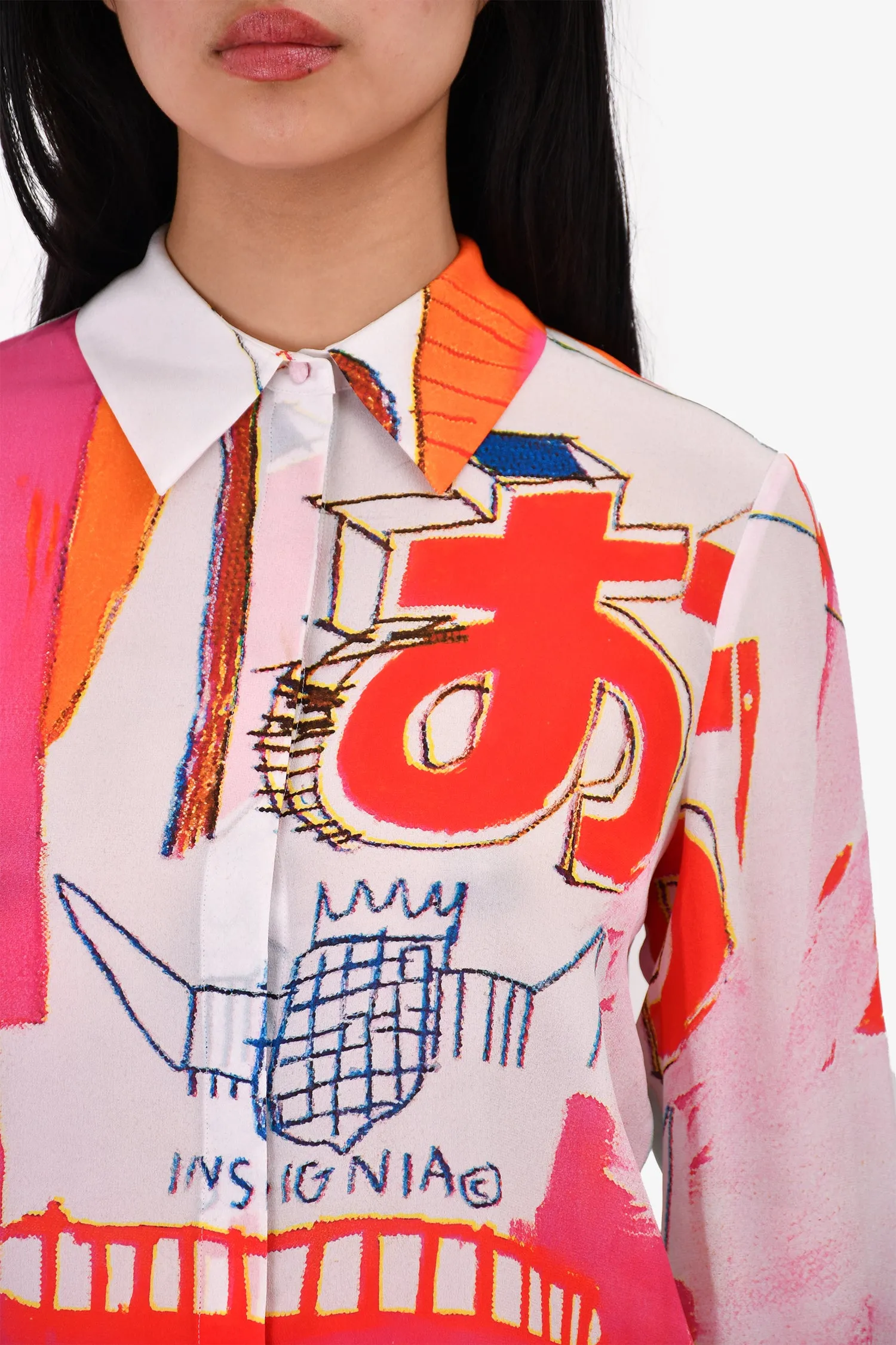 Alice & Olivia Pink Printed Silk Button Down Top Size S