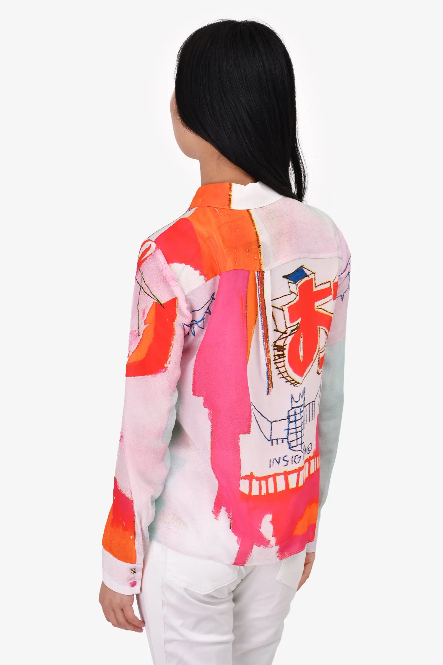 Alice & Olivia Pink Printed Silk Button Down Top Size S