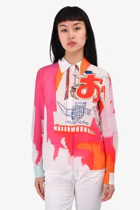 Alice & Olivia Pink Printed Silk Button Down Top Size S