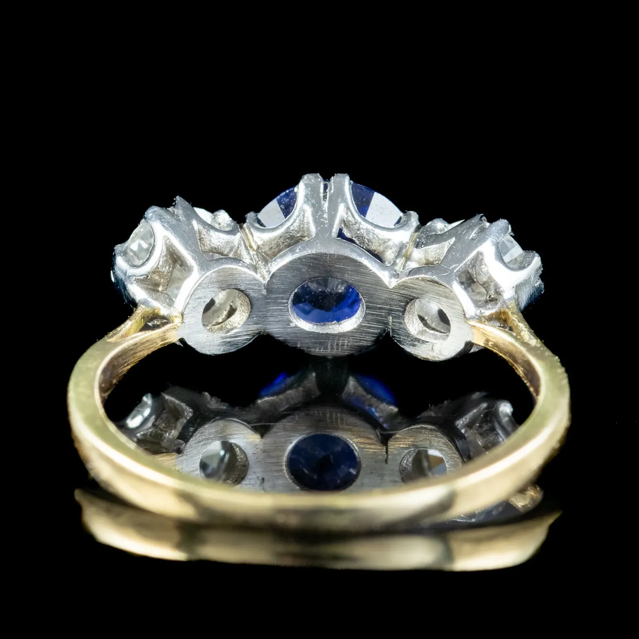 Antique Edwardian Sapphire Diamond Trilogy Ring 1.41ct Sapphire With Cert