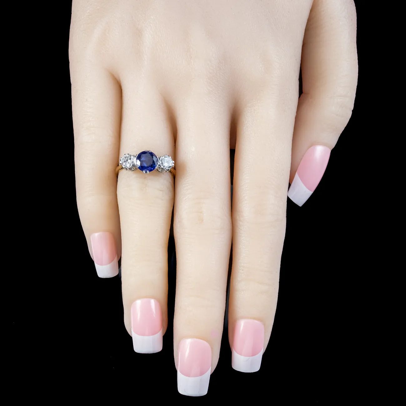 Antique Edwardian Sapphire Diamond Trilogy Ring 1.41ct Sapphire With Cert