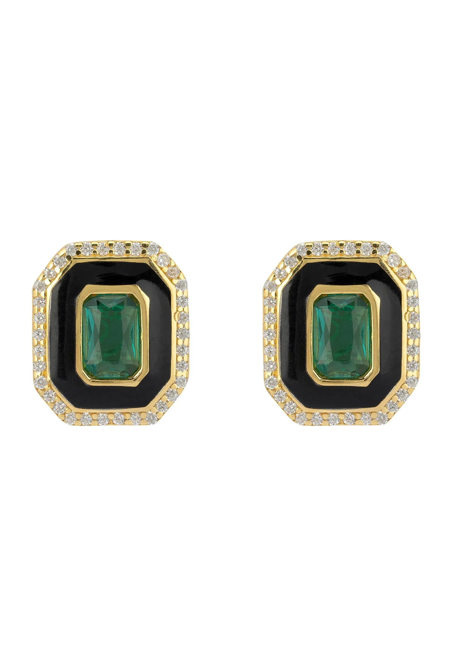Art Deco Emerald And Enamel Stud Earrings Gold