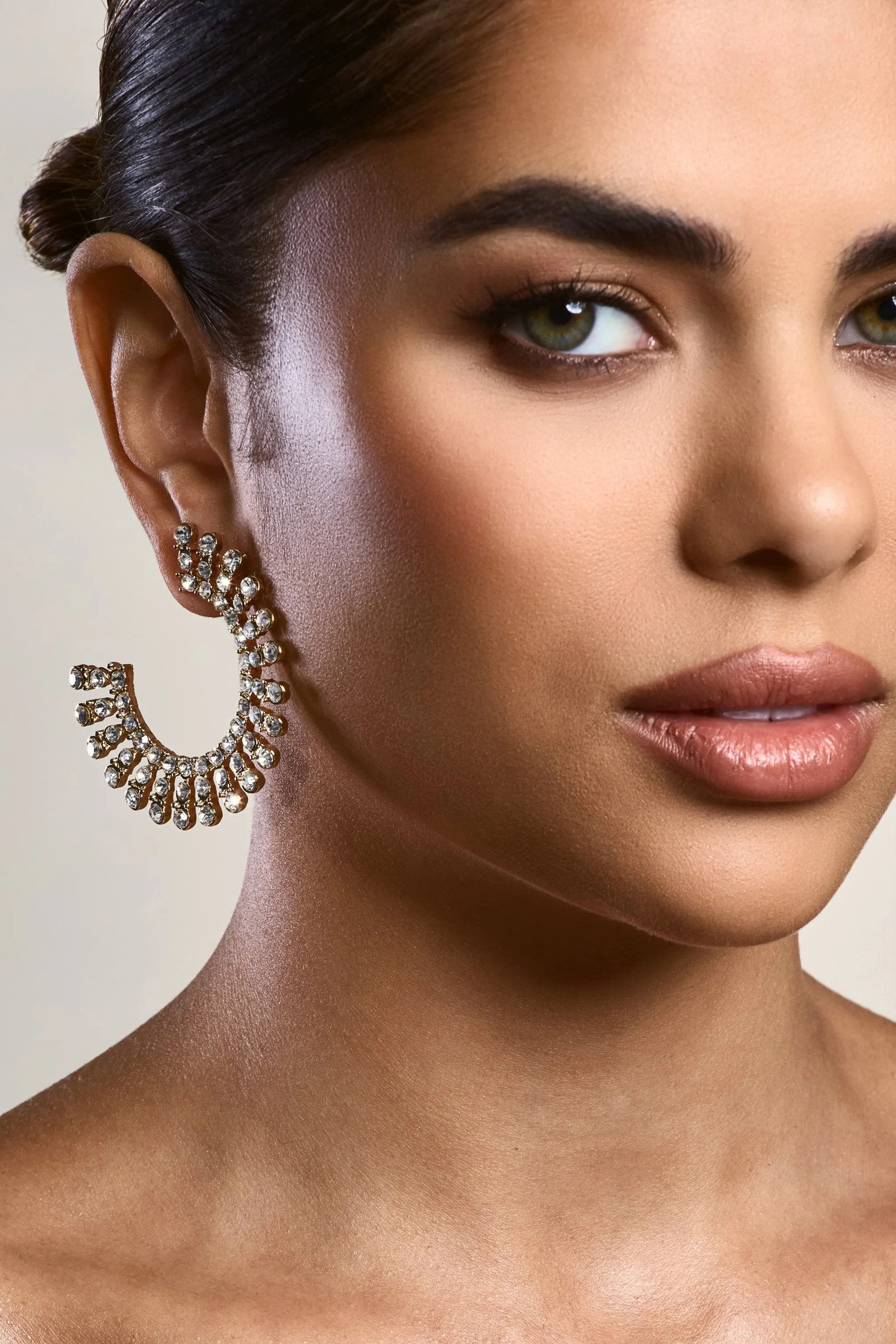 As I Please | Gold Diamante Statement Earrings