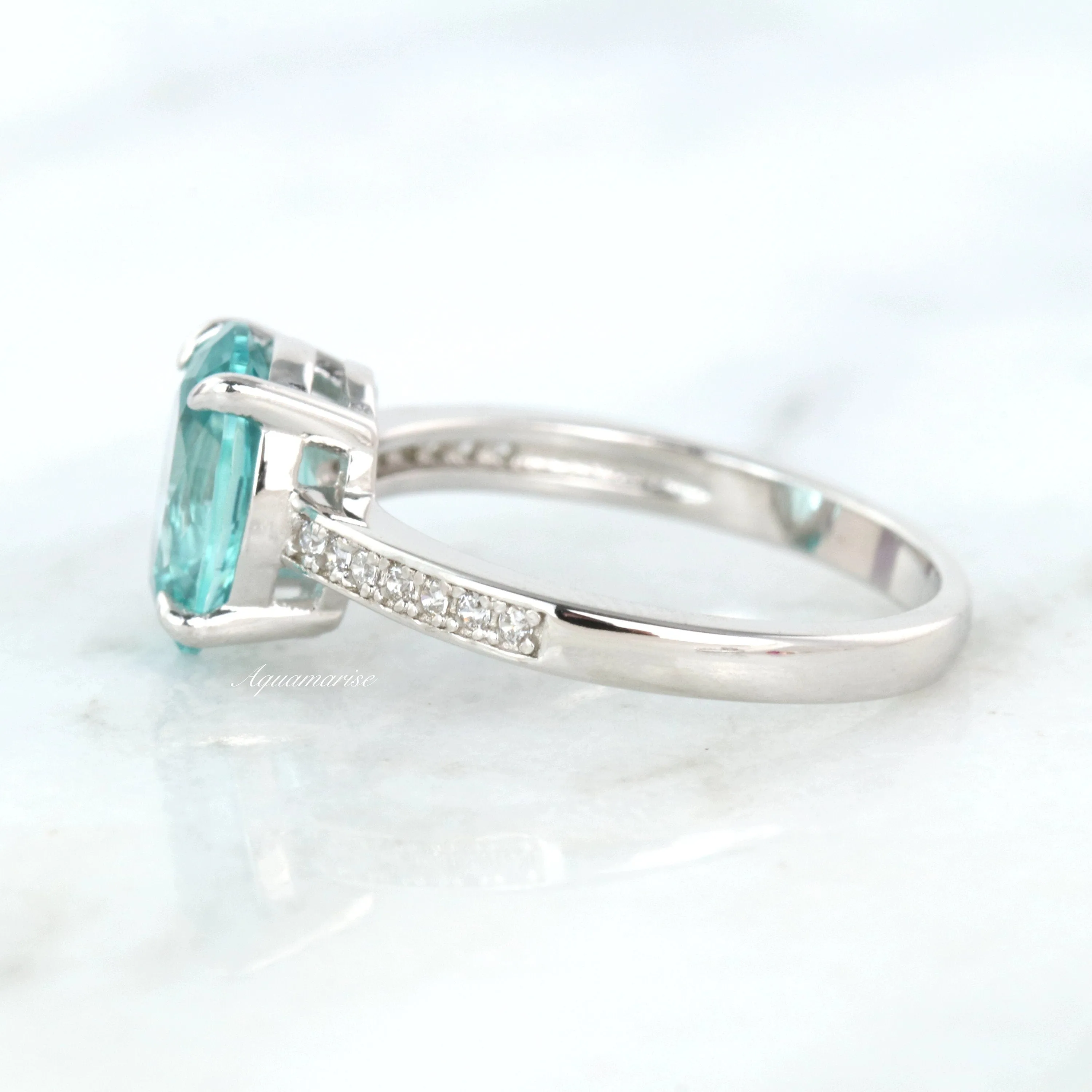 Ava Teal Sapphire Ring- Sterling Silver