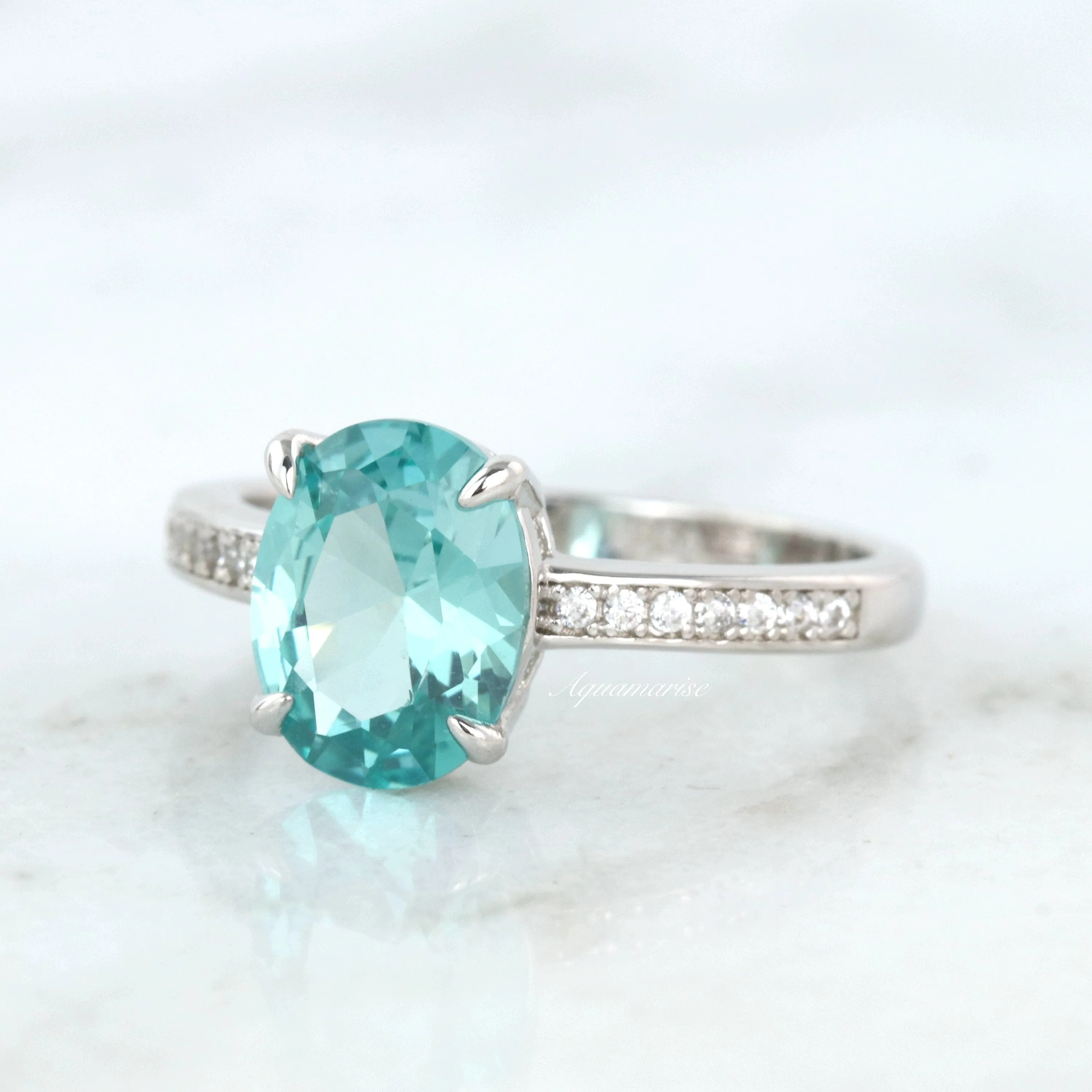 Ava Teal Sapphire Ring- Sterling Silver
