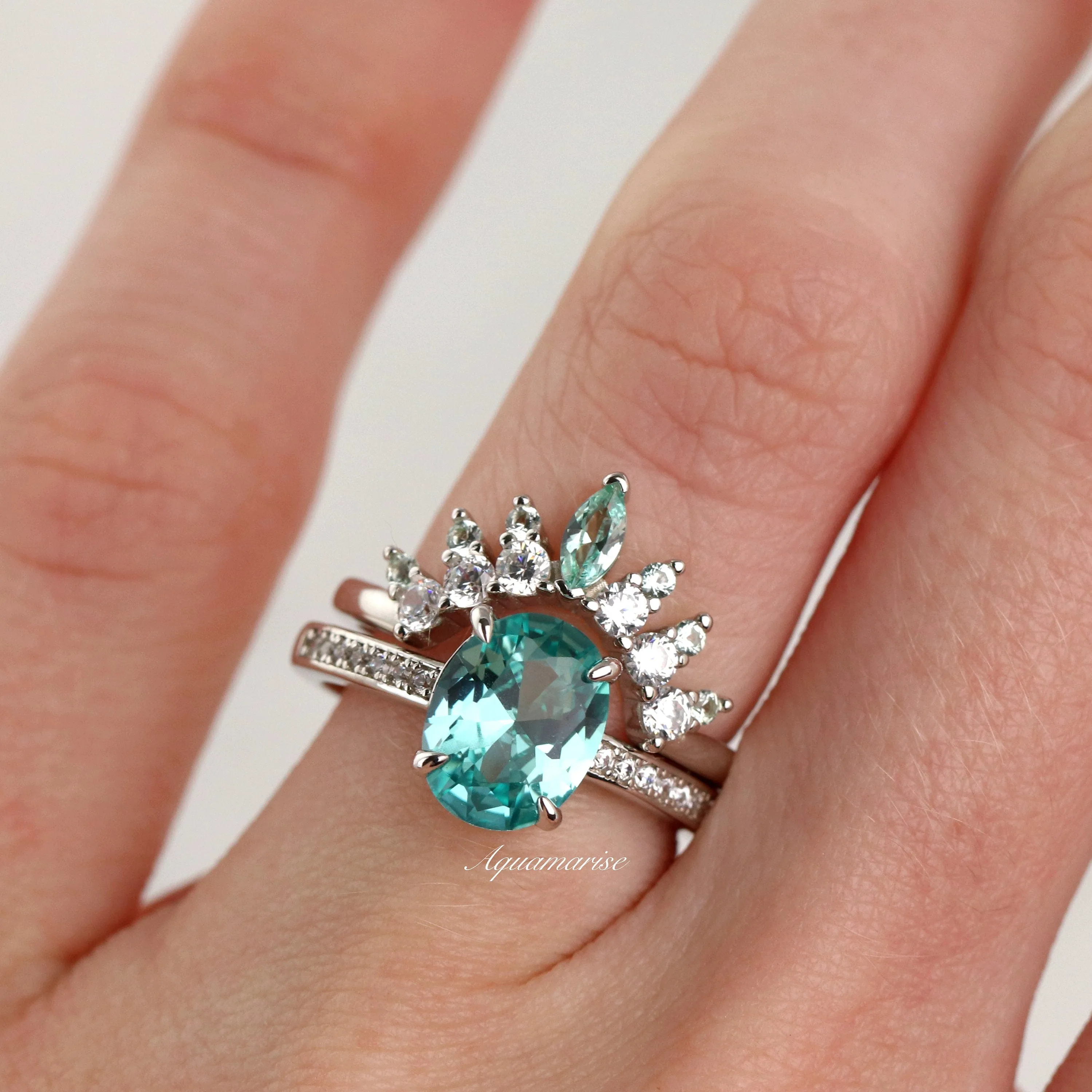 Ava Teal Sapphire Ring- Sterling Silver
