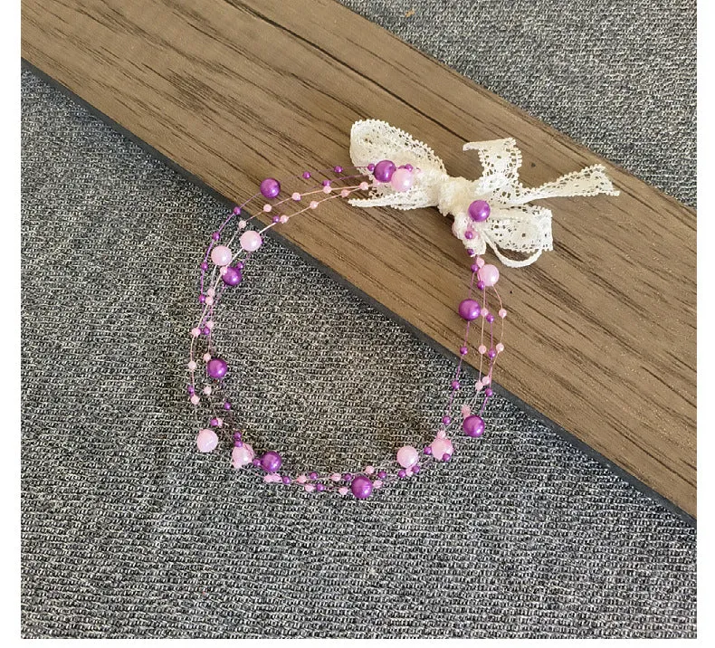 Babymoon Baby Girl' s Pearl Designer Headband | Girls Hair Accessories | Purple-Pink