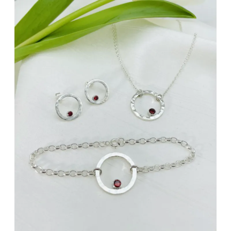 Birthstone Circle Sterling Silver Stud Earrings