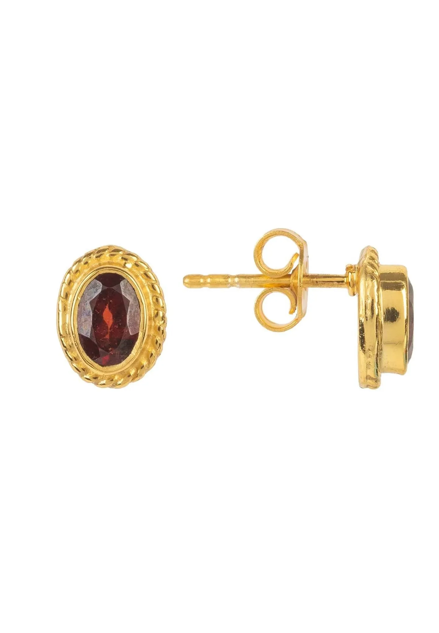 Birthstone Gold Gemstone Stud Earring January Garnet