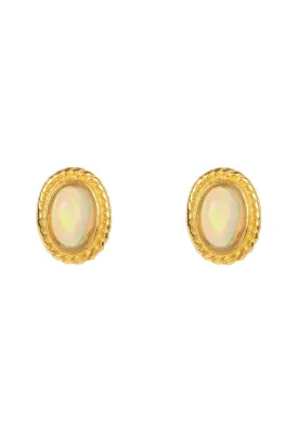 Birthstone Gold Gemstone Stud Earring October Opal