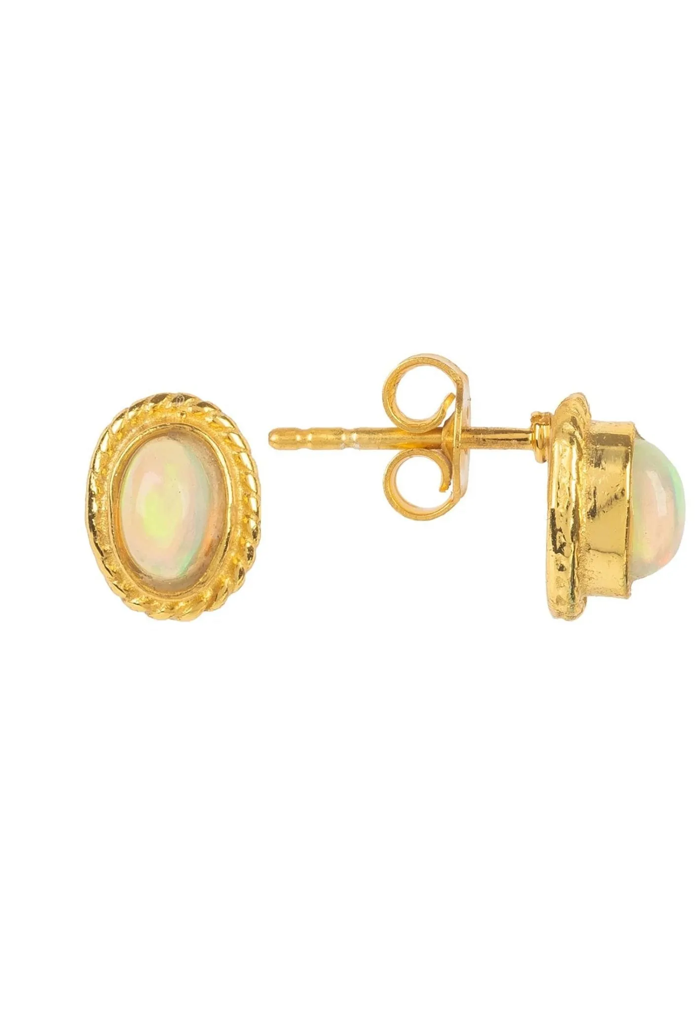 Birthstone Gold Gemstone Stud Earring October Opal