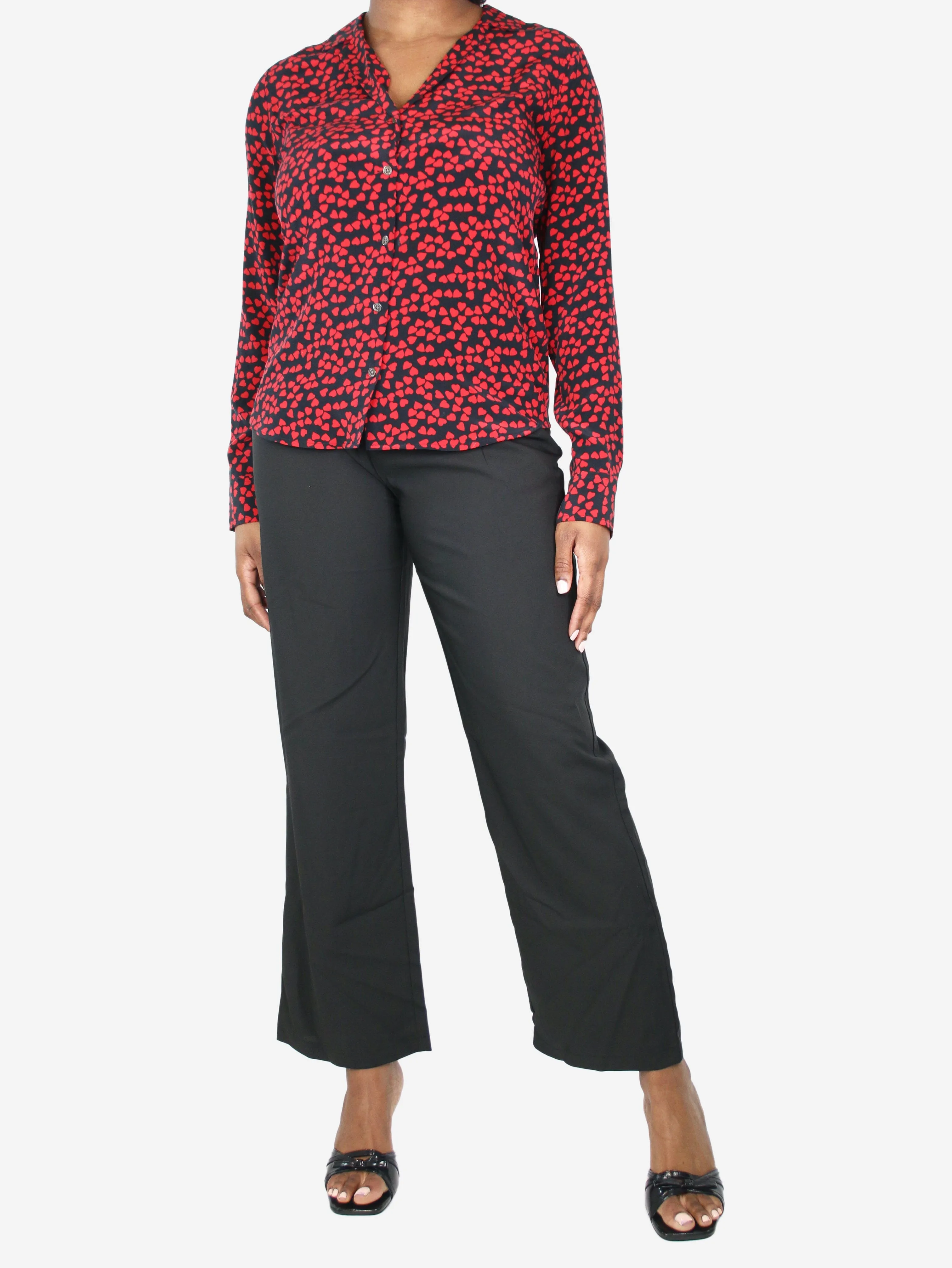 Black heart printed silk shirt - size M